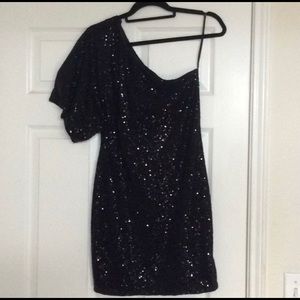 Black Sequin One Shoulder Sheath Dress